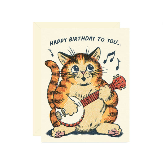 Happy Birthday Cat Banjo Card