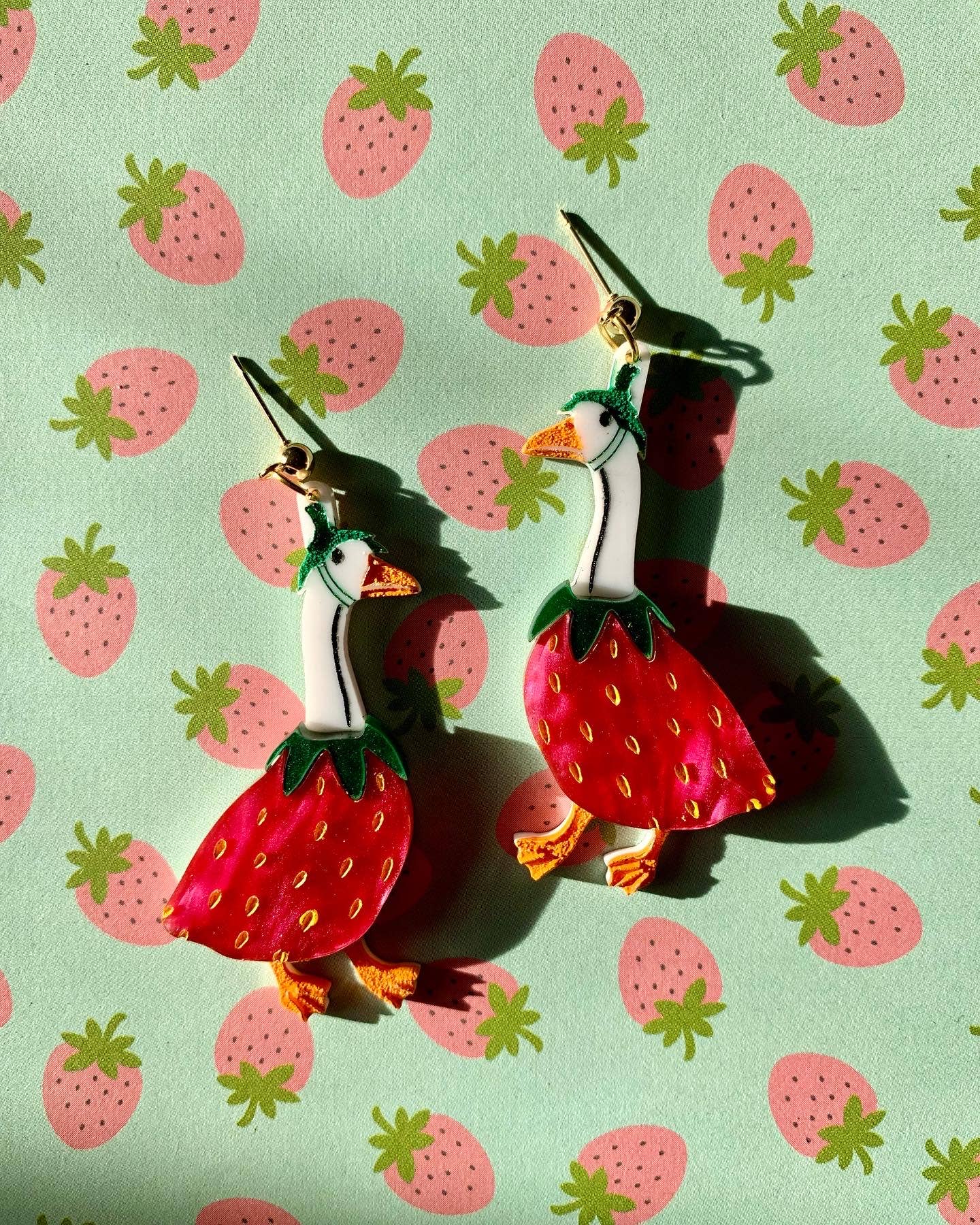 Strawberry Goose Earrings