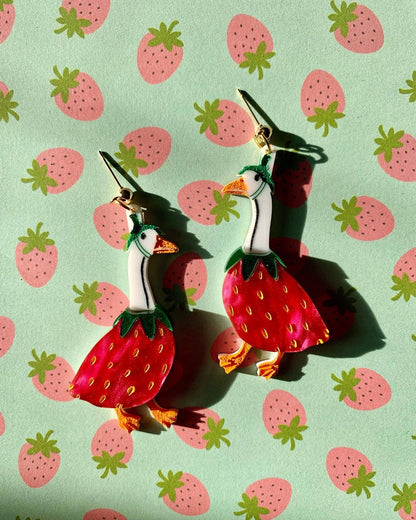 Strawberry Goose Earrings