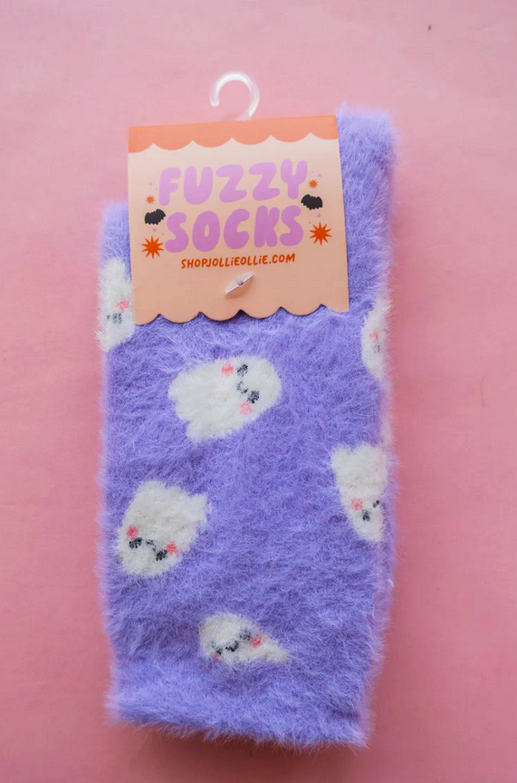 Purple Ghostie Fuzzy Socks
