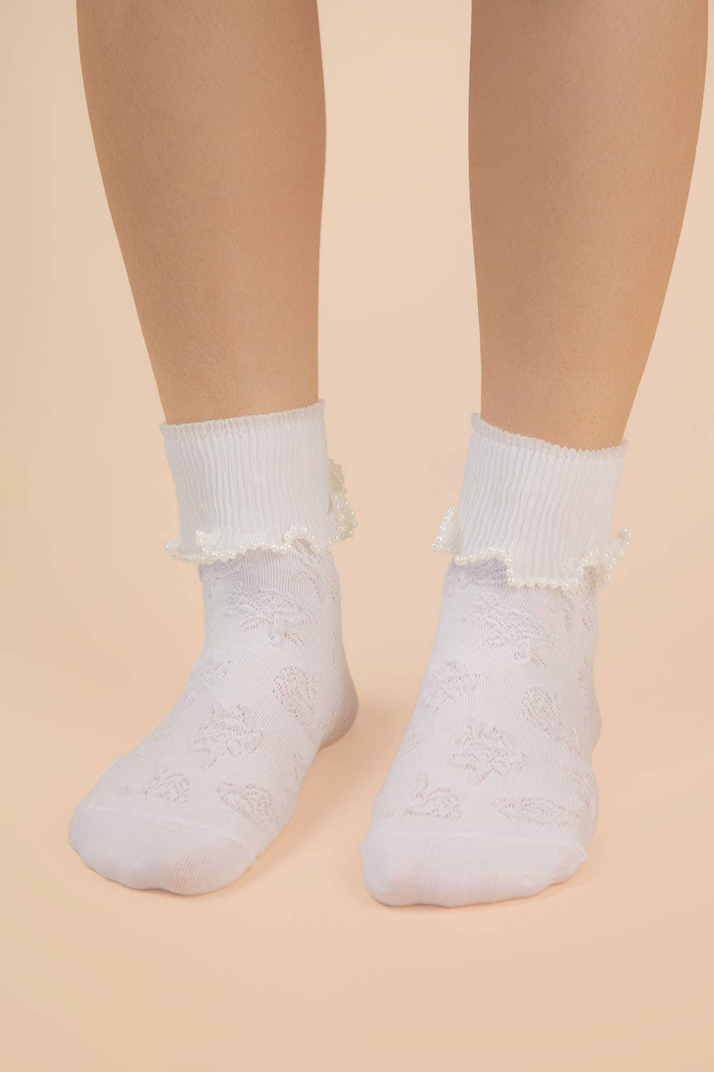 Lace Trim Beaded Crew Socks