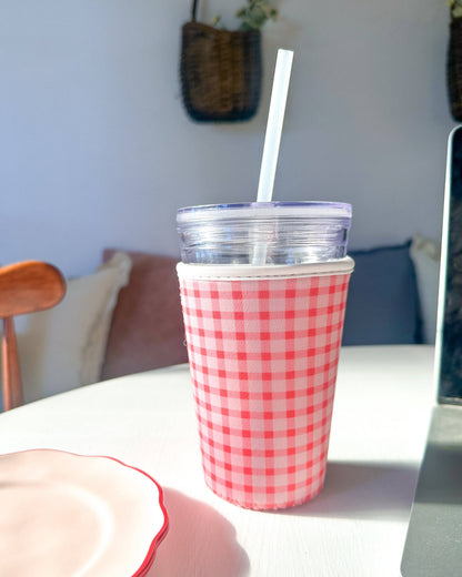 Pink Gingham Iced Coffee Sleeve