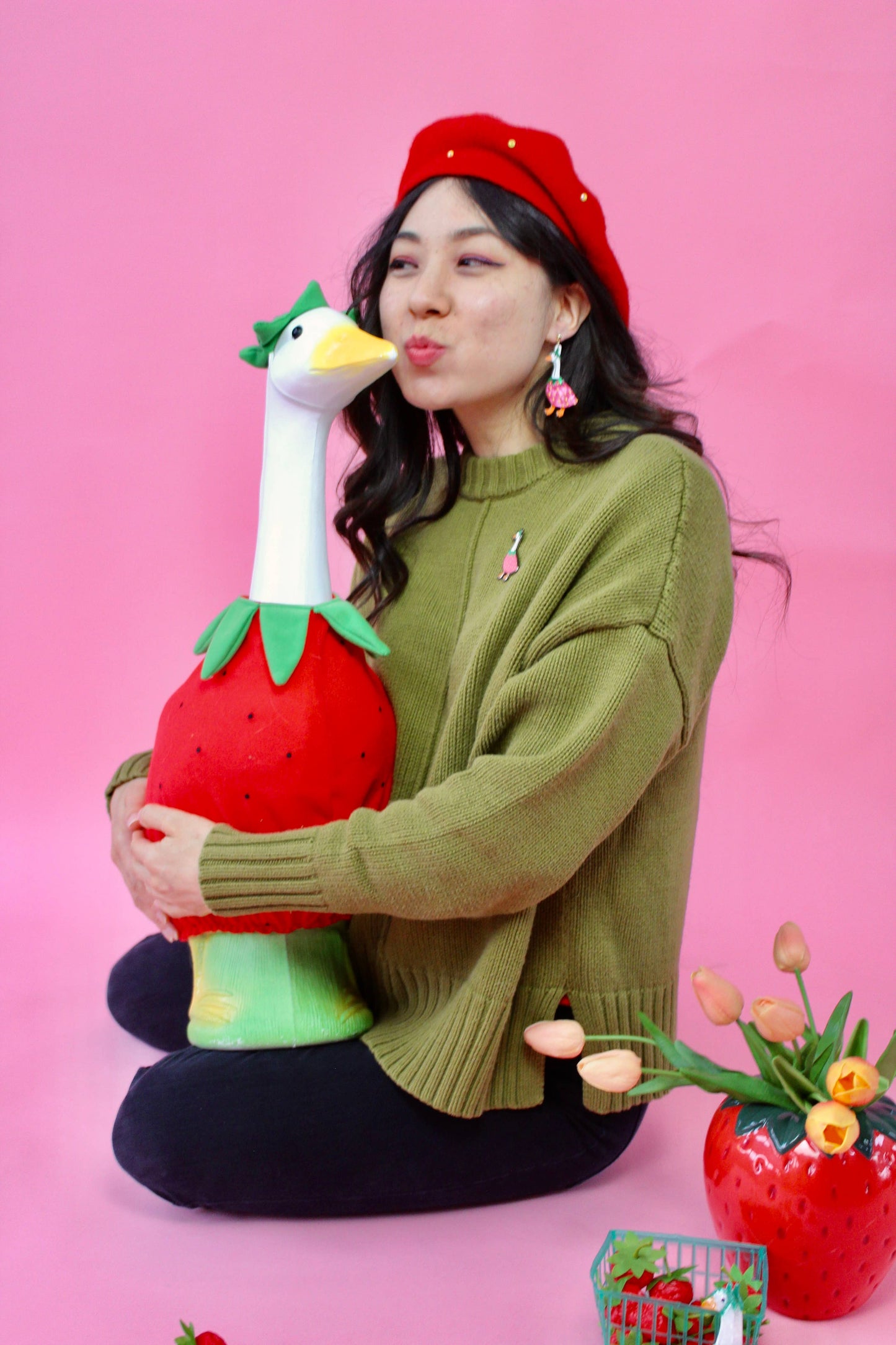 Strawberry Goose Earrings