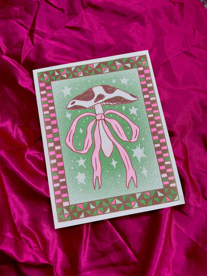 Mushroom Bow Risograph 8.5x11 Print