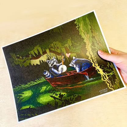 Raccoons On the Bayou 8.5x11 Art Print