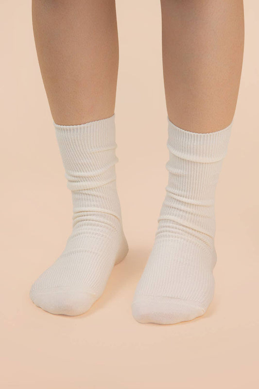 Cream Ribbed Mock Socks