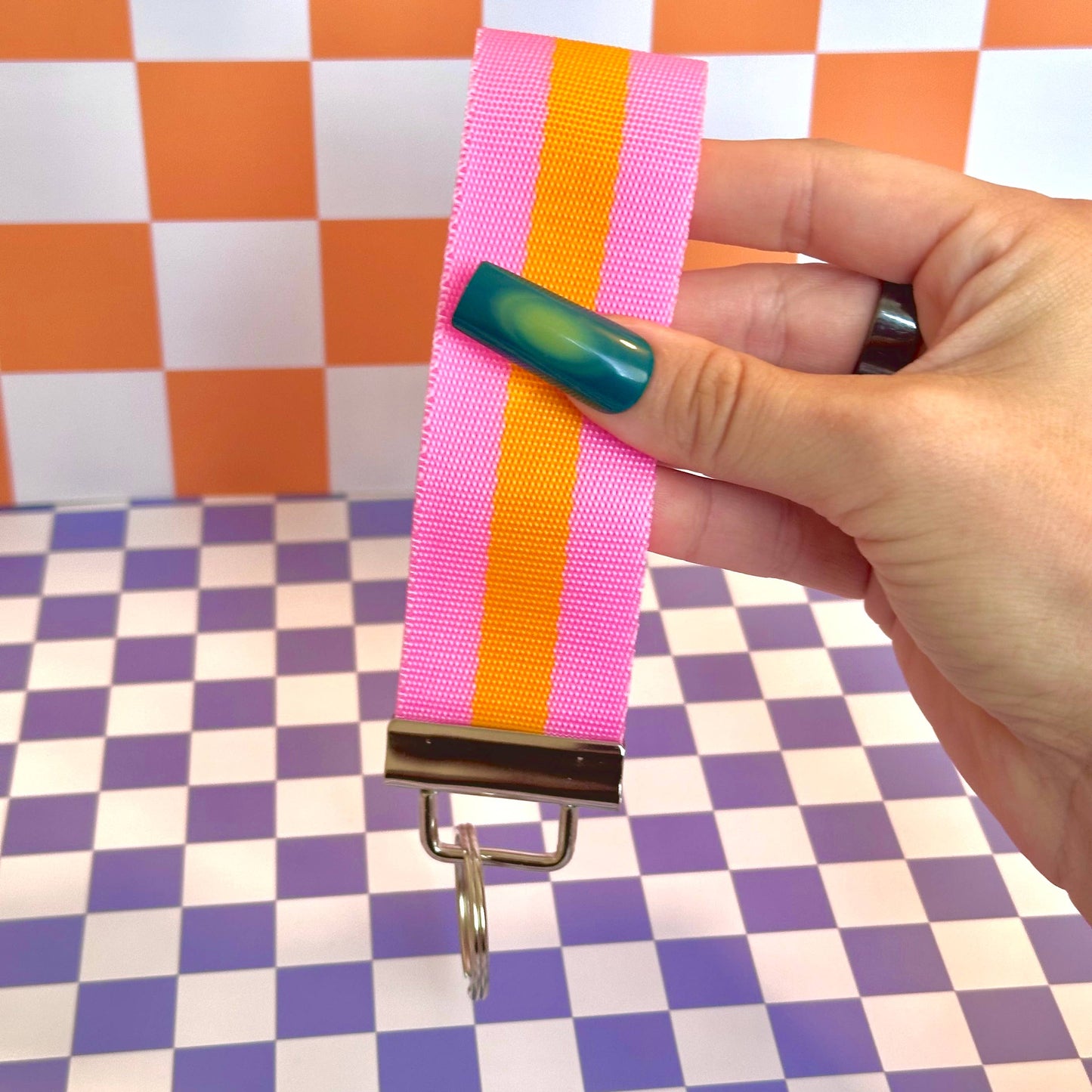 Neon Pink Orange Handmade Wristlet