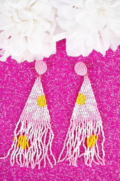 Pink Daisy Fringe Beaded Earrings