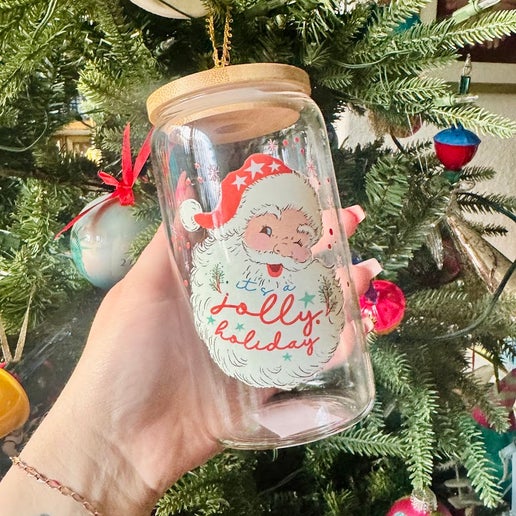 Jolly Holiday Glass Coffee Cup