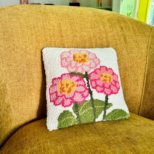 Wool Hook Zinnia Pillow
