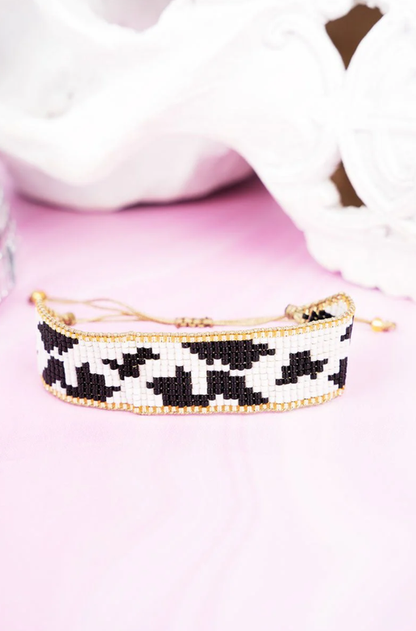 Cow Print Seed Bead Bracelet